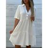 Fashion Short Sleeved Loose Dress Solid Color Lapel Casual Buttons Party Summer A-line Short Dress V Neck Elegant Large Size Sweet Simple Clothing