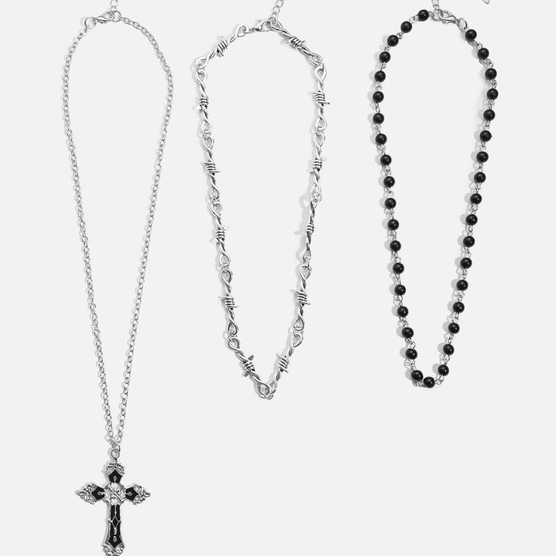 Fashion Retro Gothic Chain Collarbone Chain, Cross Pendant, Necklace Set, Simple Collarbone Chain, Men's and Women's Style,