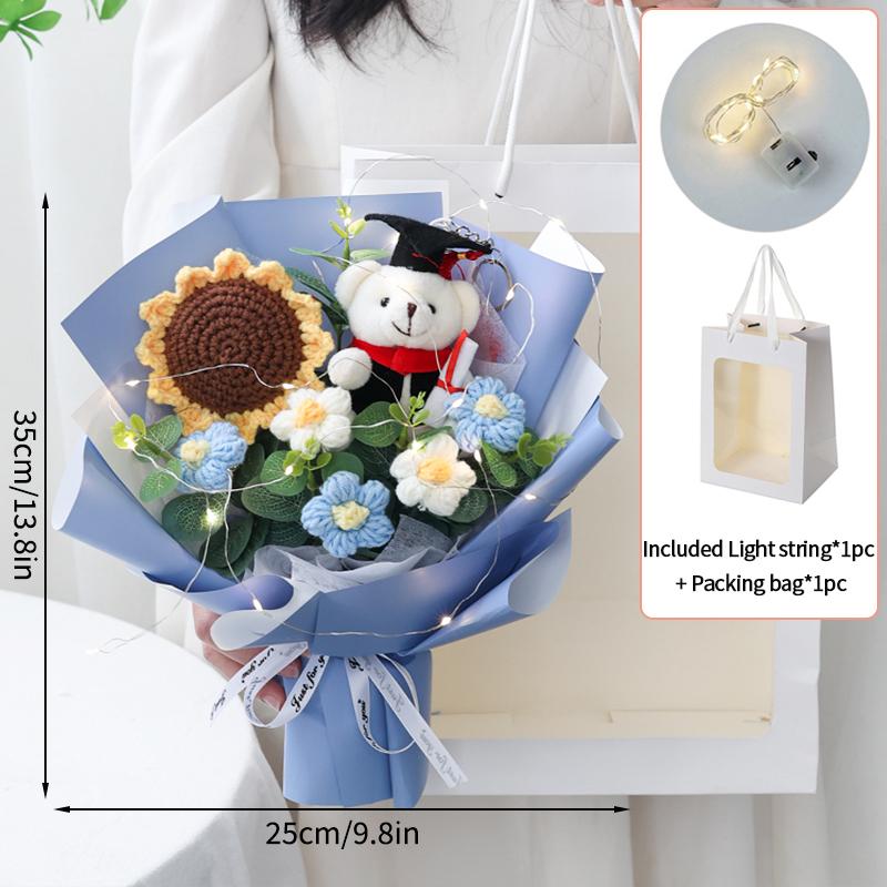 Artificial Flowers Bouquet Crochets Flower with Lights Wedding Guests Gift Graduation Bouquet Teachers' Day Gift Christmas Decor