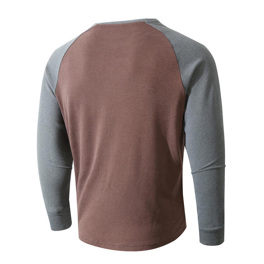 Men'S Fashionable Lapel Color Blocking Shirt Casual Long Sleeve Top