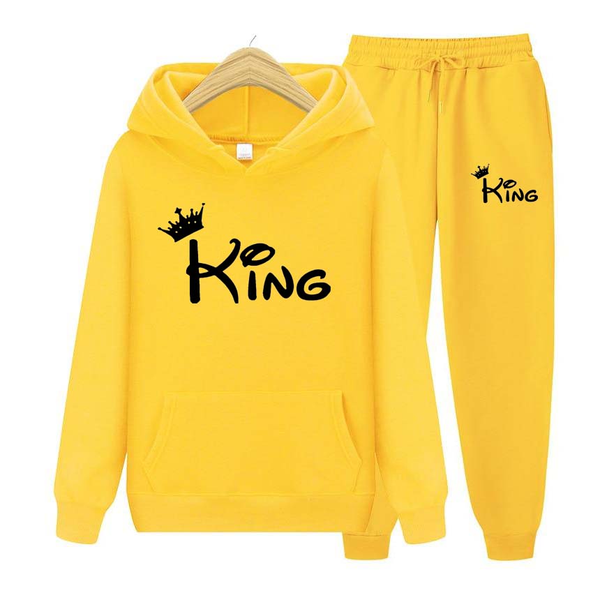 Podzim Zima Mikiny+Kalhoty dvoudílná sada král Potisk Pánské Dámské Mikiny Tepláky Jogger Kalhoty tlusté Teplé oblečení Muži
