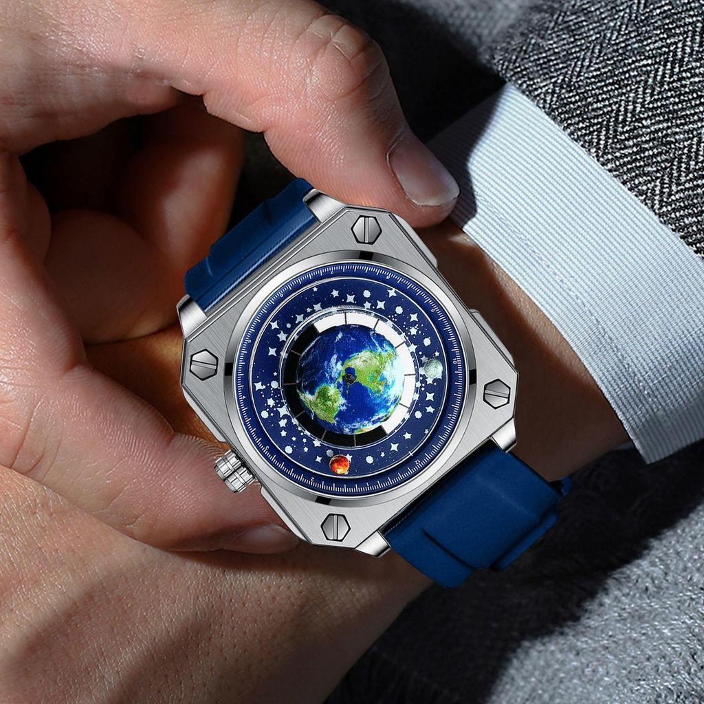 Binbang 2023 Men's Creative Large Dial Starry Sky Watch with Genuine Leather Strap