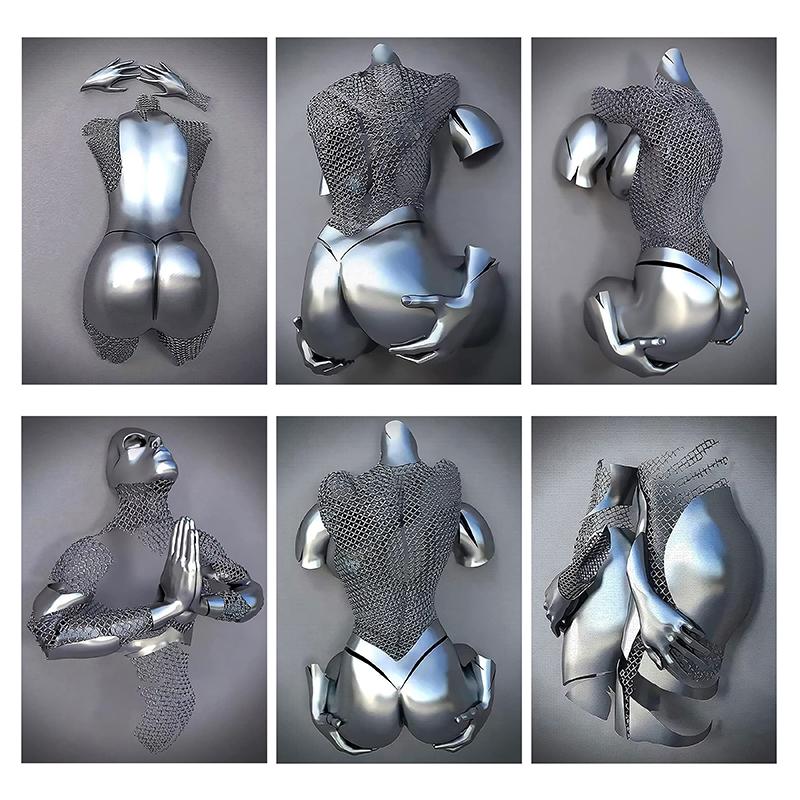 3D Abstract Metal Man Decorative Painting Poster Nordic Prints Canvas Painting Wall Art Picture for Living Room Home