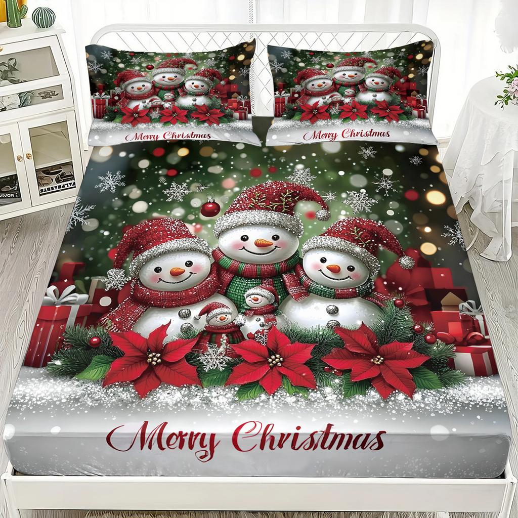 Christmas theme Fitted Sheet Santa Claus elk Christmas tree Print coreless Fitted Sheet Set Soft Bedspread Bedroom Bedding Decor