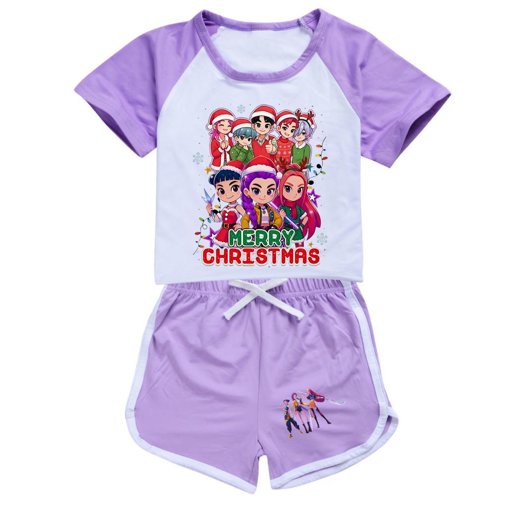 5099 Kids Girls Christmas POP Rumi Zoey Mira Print T-shirt Shorts Sport Tracksuit Clothes Set