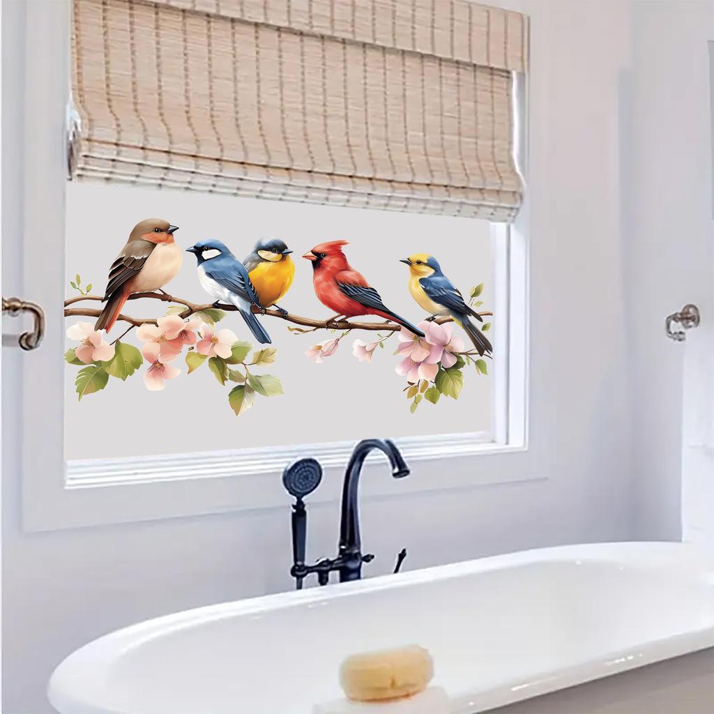PVC Cute Adorable Bird Static Cling Window Sticker Removable Self-Adhesive for Kitchen Living Room Glass Home Decor Art