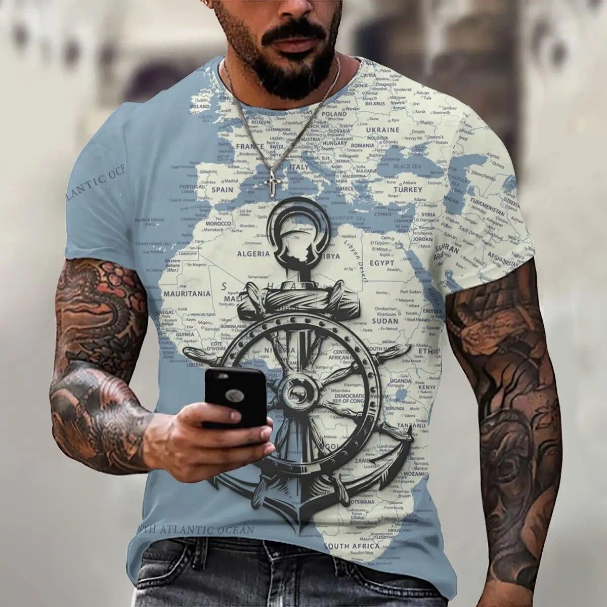 

Мужская футболка с 3D принтом в морском стиле, летняя мода с коротким рукавом в стиле хип-хоп, винтажная одежда Harajuku, повседневные свободные футболки с круглым вырезом 2XL