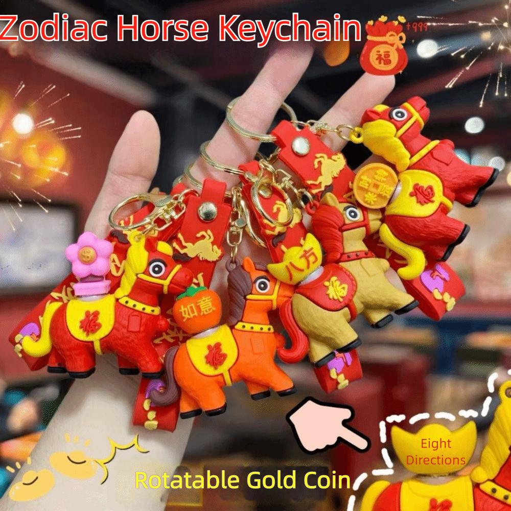 Cartoon Horse Keychain Rotating Pony Doll Zodiac Pony Bag Hanging  Year of The Horse