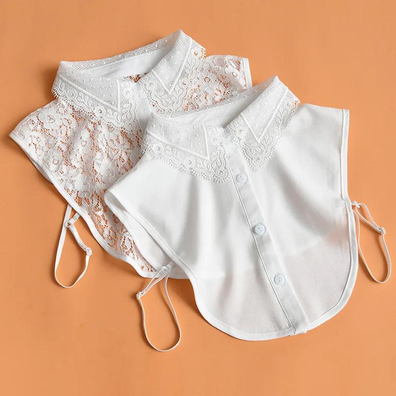 Lace Fake Collar Women Lapel Button Down Detachable White Lapel Half Shirt False Collars Girls Removable Decor Nep Kraagie