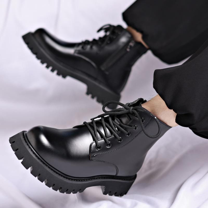 Fashion British Leather Platform Boots for Men New Soft-soled Black Luxury Shoes Man Fashion Casual  Autumn Winter Ankle Boots Male