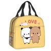 Custom Peach And Goma Mochi Cat Eating Ramen Thermal Insulated Lunch Bags Women Portable Lunch Container Travel Storage Food Box