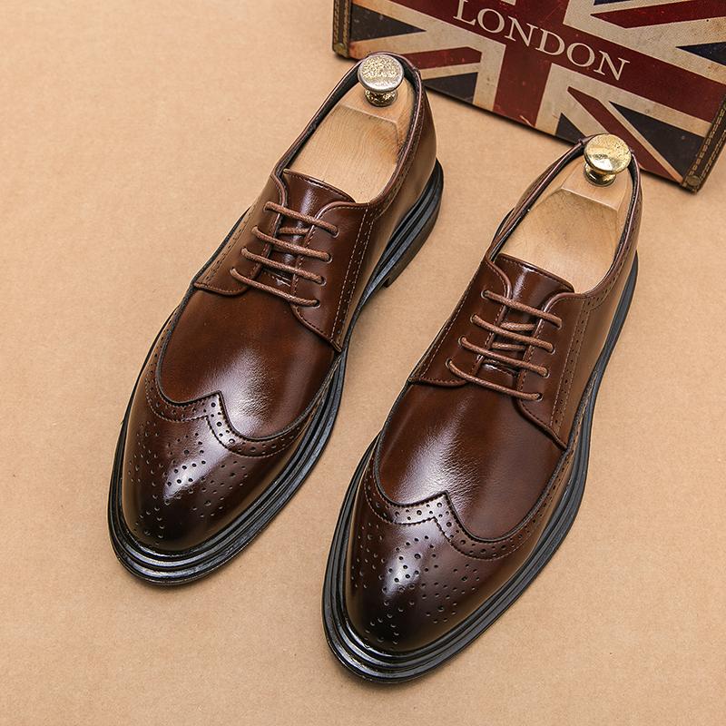 Brown leather shoes Brock business derby shoes leather heightening casual British soft-soled wedding groom shoes