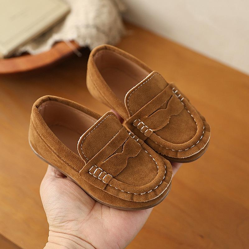 Modepojke Lädersko Enfärgad Mångsidig Barn Skola Causal Singelskor Andas Halkfria barn Slip-on Flat Loafers