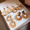 Wood Rattan Weave Earrings Flower Beach Jewelry Retro Bohemian Drop Earrings  Wedding