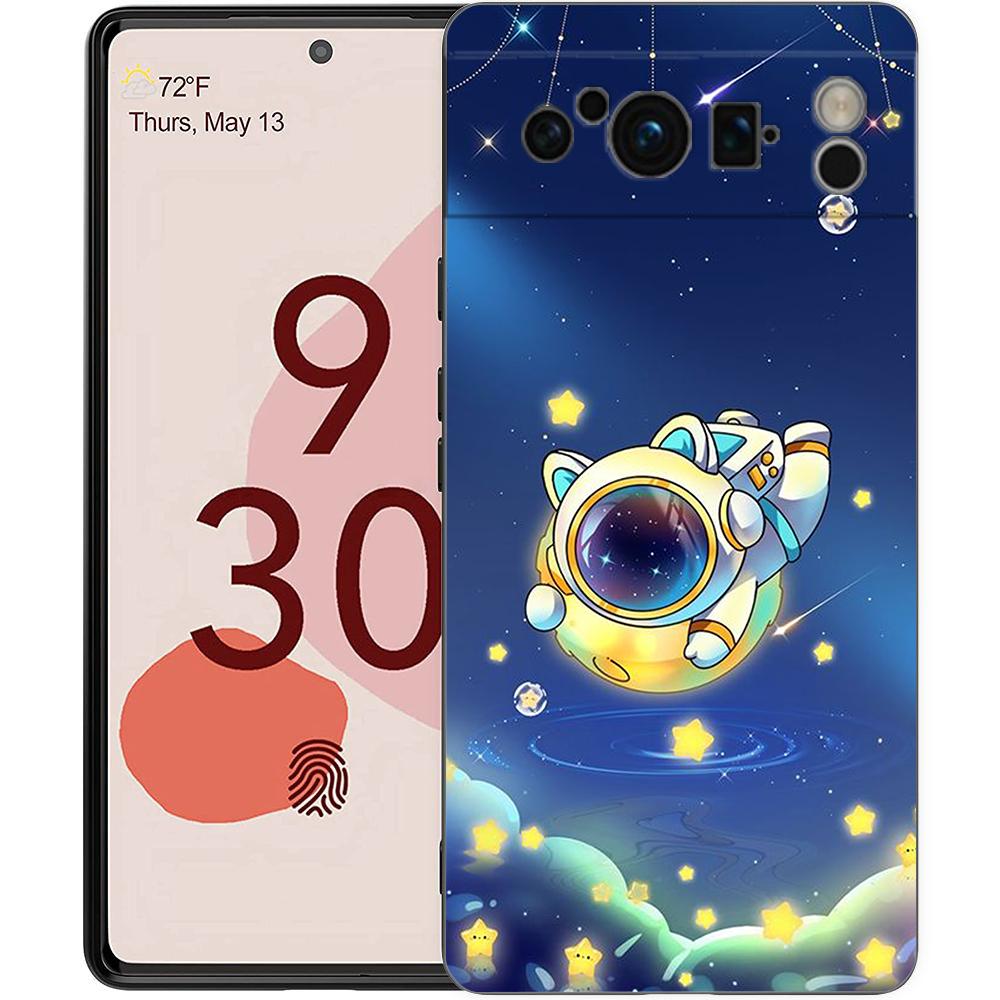 Cute Cartoon Astronaut For Google Pixel 8 7 6 Pro 6A 5G Black Phone Case Soft Shockproof Back Cover Silicone TPU Shell Coque