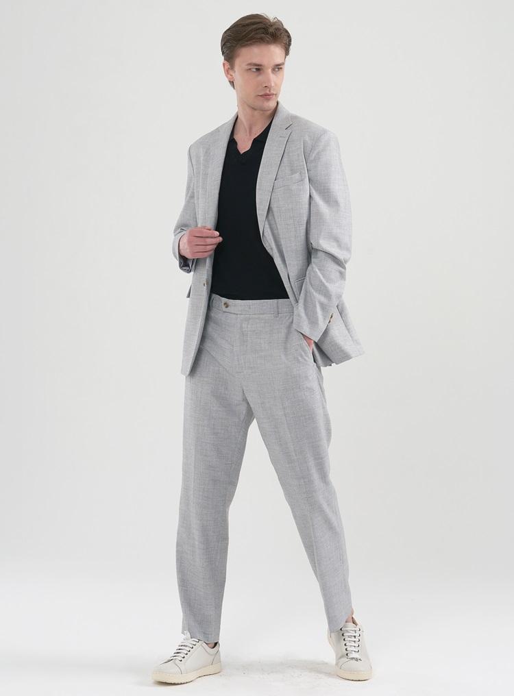 COMSPACE1980 [M~5Xl] Comfort Tapered Half-Banding Slacks_Light Gray