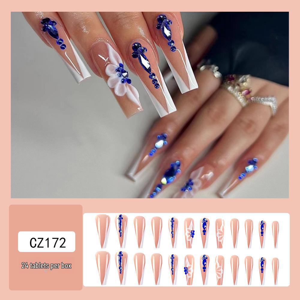 Long T-Point Diamond Jelly Glue False Nails - Press-On Nail Art Tips