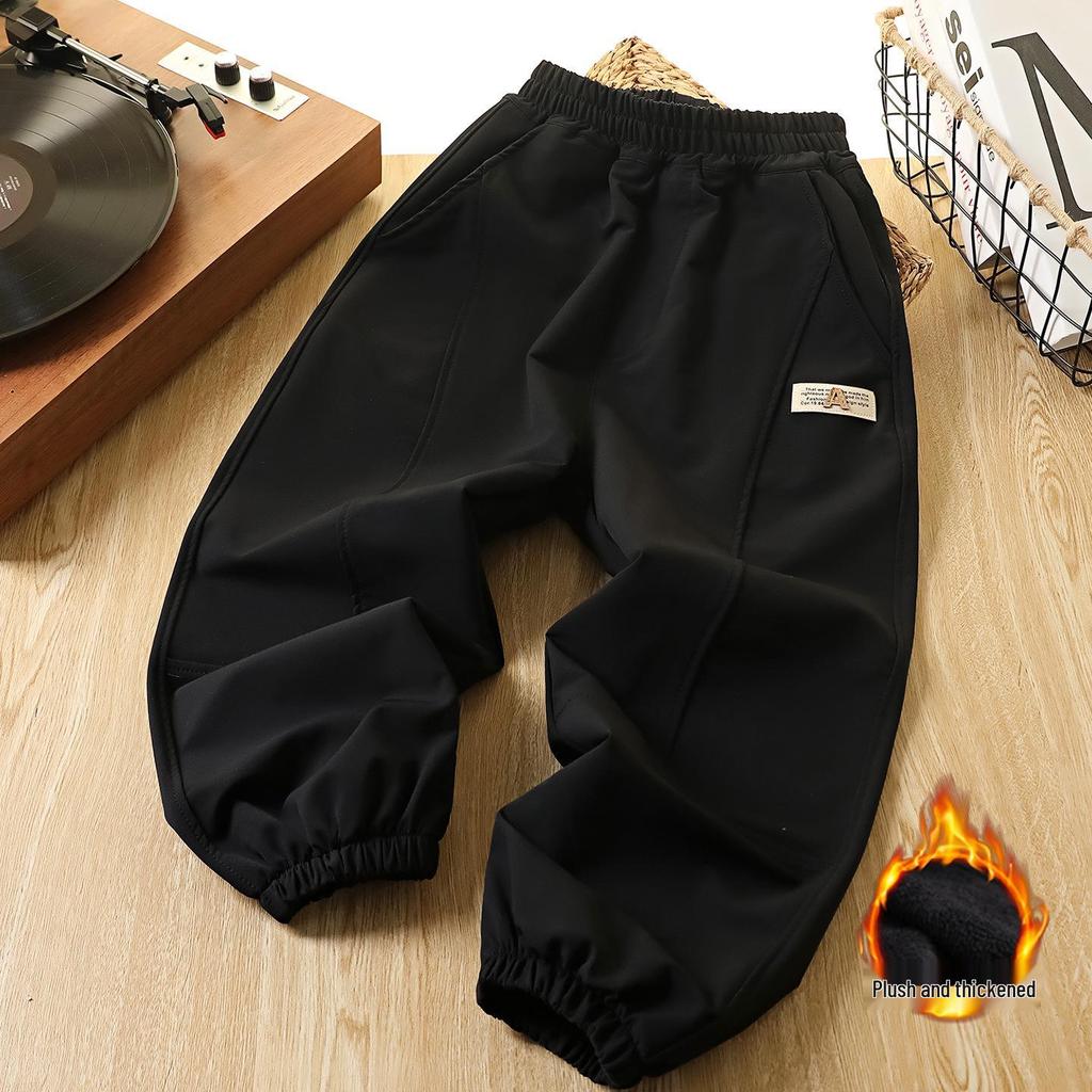 Boys' Fleece-Lined Windproof Trousers: 2025 Autumn/Winter Fashion Sports Pants