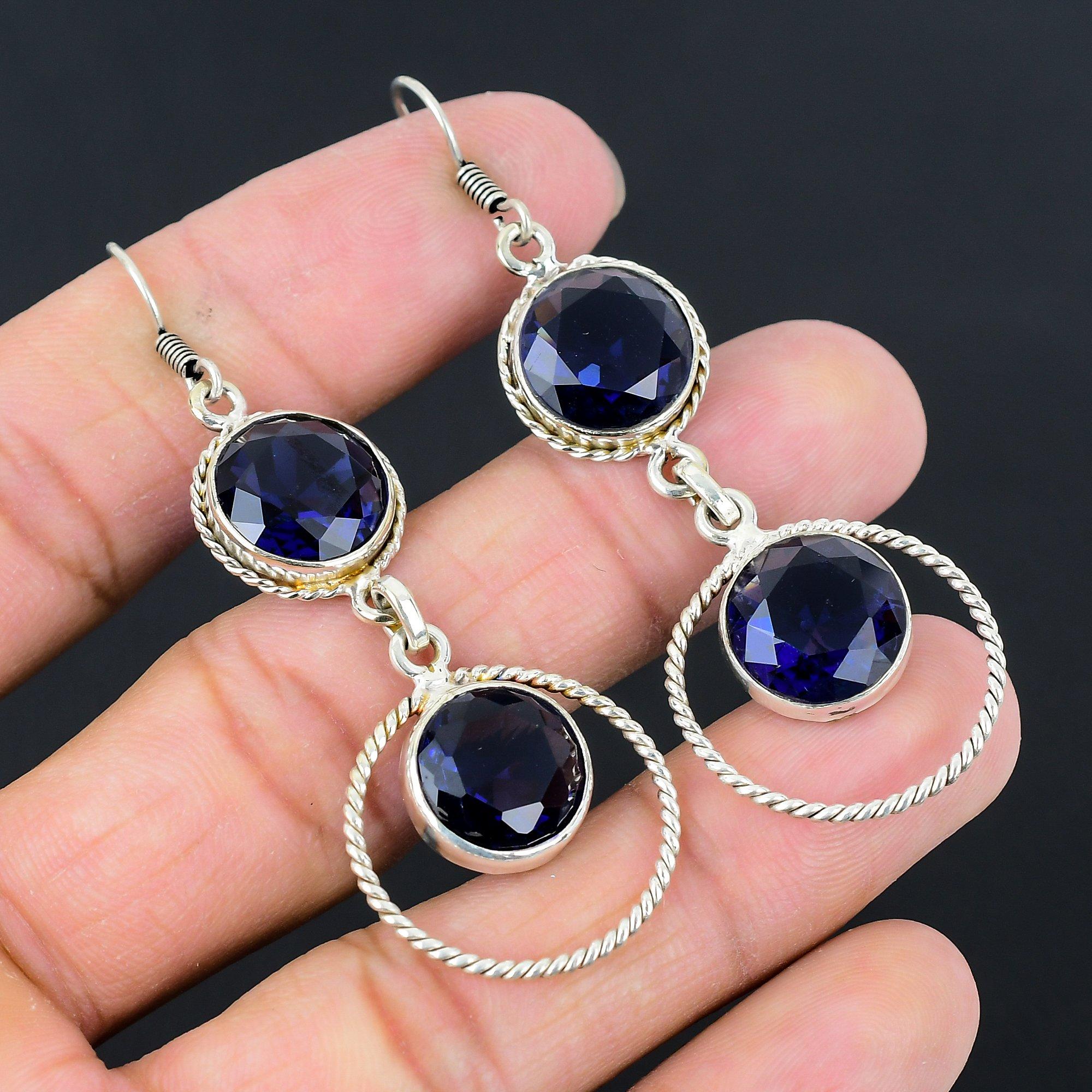 

Daughters Day Deal 925 Silver Natural London Blue Topaz New Drop Dangle Earrings