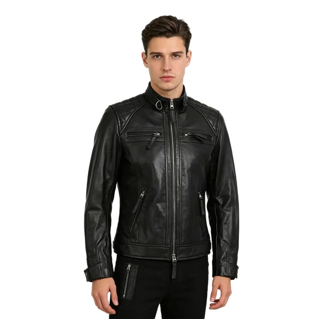 New men's stand-up collar PU leather jacket motorcycle jacket slim casual jacket trendy leather jacket