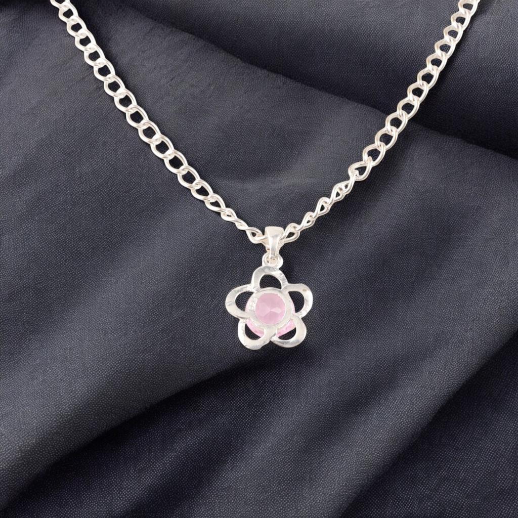 Rzadki Kamień Morganitowy Srebro Próby 925 Ręcznie Robiona Biżuteria Wisiorek z Kwiatem 0,7" CP-27-2