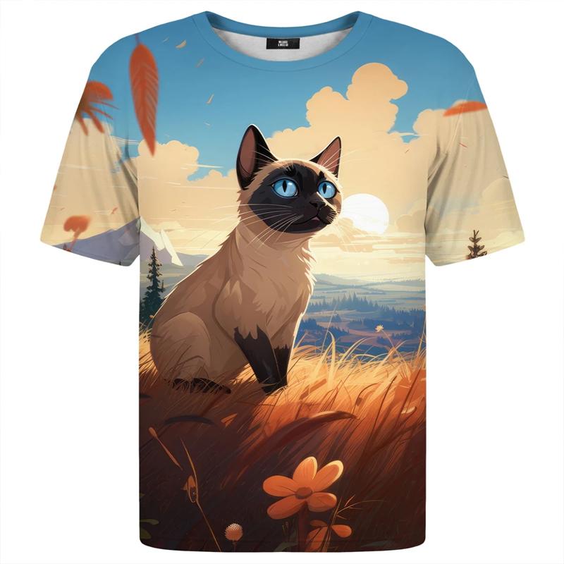 

Забавные мультяшные коты 3D-принт Футболки с коротким рукавом Микроэластичные Дышащие Уличная одежда Летние Повседневные Оверсайз Мужские и Женские Унисекс 6XL