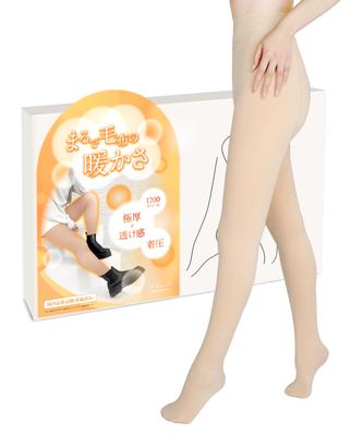 Faux Compression 1200 220g [Fabrich] Fleece-lined Tights, Sheer, Stocking-like, Women's, Warm, Thick, Tights, Maternity, Denier, Winter, Beige,