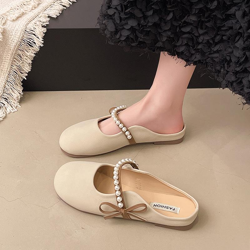 

Туфли-лодочки с бантом, летняя женская обувь 2025, новые вечерние туфли на плоской подошве с полуподдержкой, одинарные туфли на мягкой подошве, крутые тапочки 35