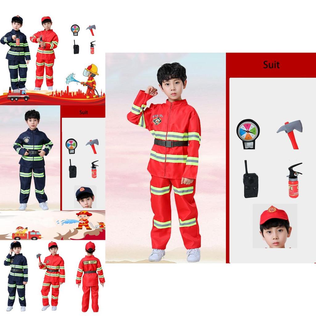 Kid's Fireman Uniform Costume Set For Kindergarten Role Play