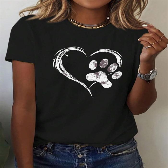 Sommar damer rundhalsad ren bomull tryckta t-shirts