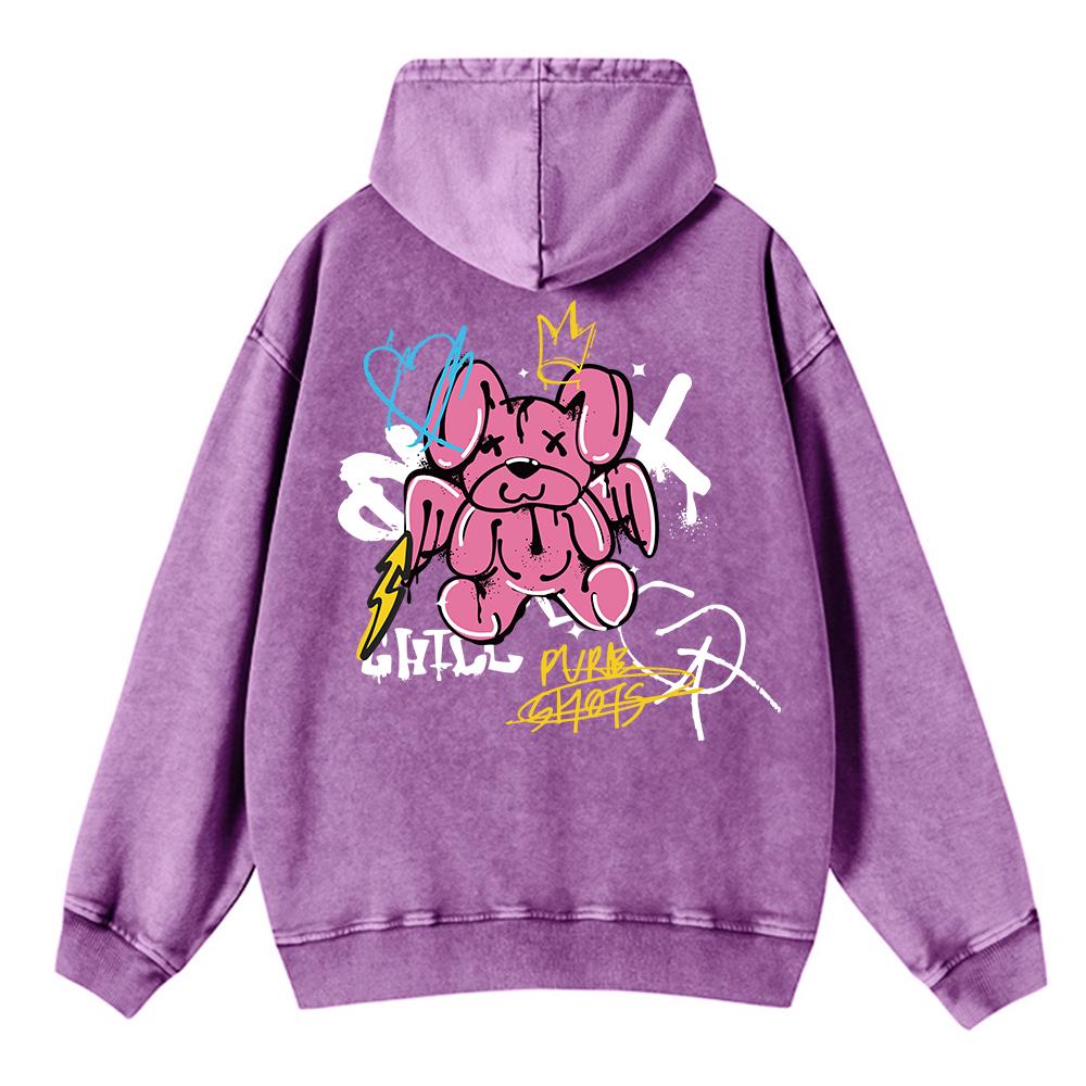 Vintage Womans Washed Hoodies Cute Rabbit Angel Graffiti Prints Pullovers Pocket Oversize Cotton Hooded Fashion Clothes