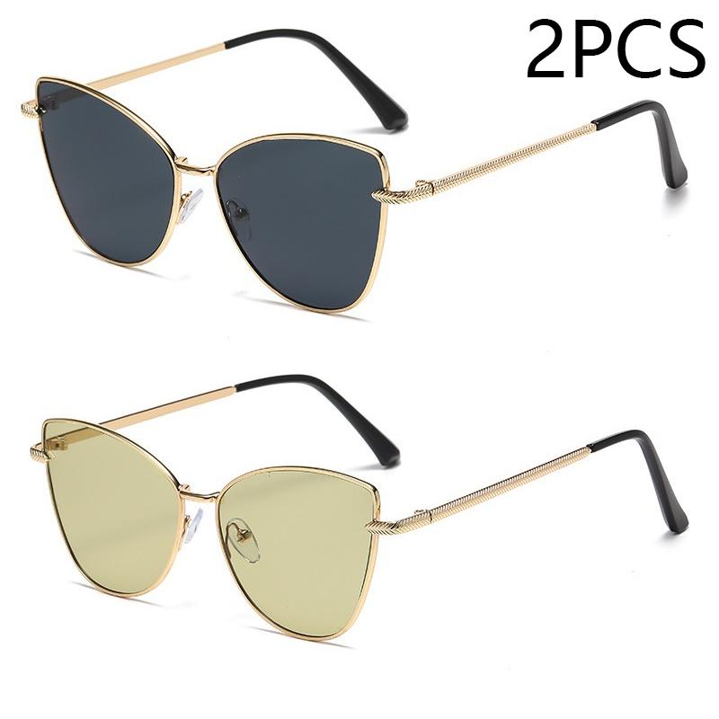 New Retro Metal Small Frame Cat-eye Sunglasses Womean Style European And American Fashion Street Photo Decorative Sungla Uv400