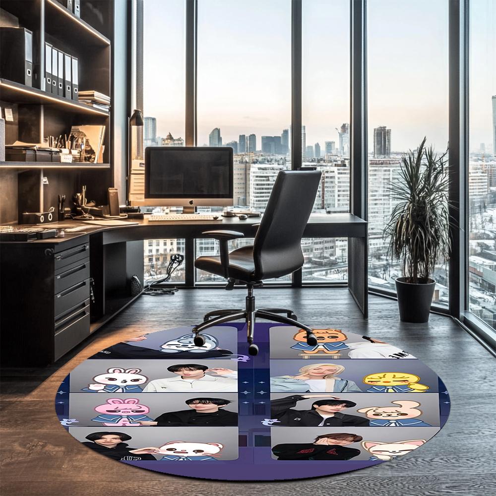 Stray Kids Printed Round Rug Carpet Chair Rug Area Rug Entryway Doormats,for Office Chair Living Room Bedroom Kitchen Room.