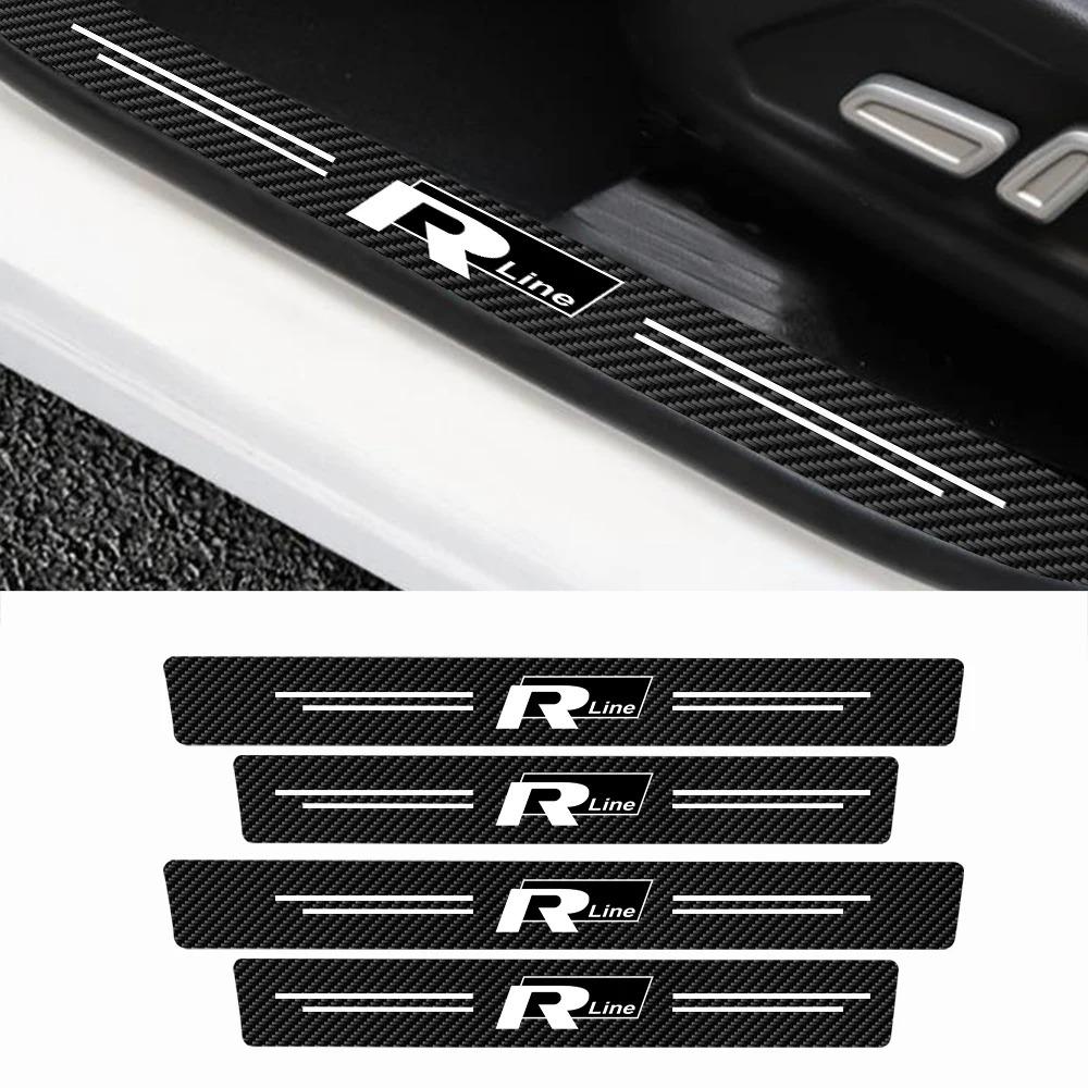 T244Pcs Leather Carbon Fiber Car Door Sill Protector Strip Stickers for Volkswagen VW GTI R Line R32 Touareg MK7 Passat Polo Jetta