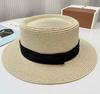 Woven Straw Boater Hat for Women Flat Top Wide Brim Sun Hat Breathable Lightweight Summer Beach Hat with Ribbon Band for Travel