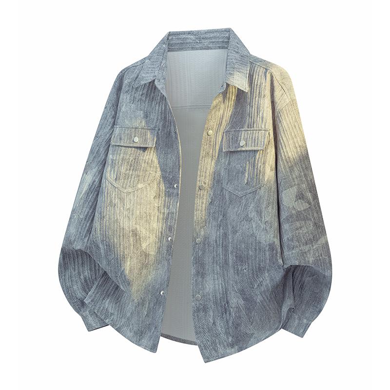 Lapel Men's Shirt Autumn New Large Size Trendy Loose Korean Style Tie-dye Casual Shirt