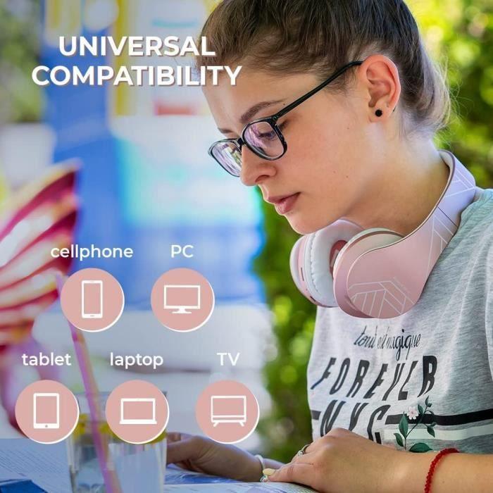 Casque Bluetooth - POWERLOCUS - P2 - Rose doré - Réduction de bruit - Son Hi-Fi - Étui inclus
