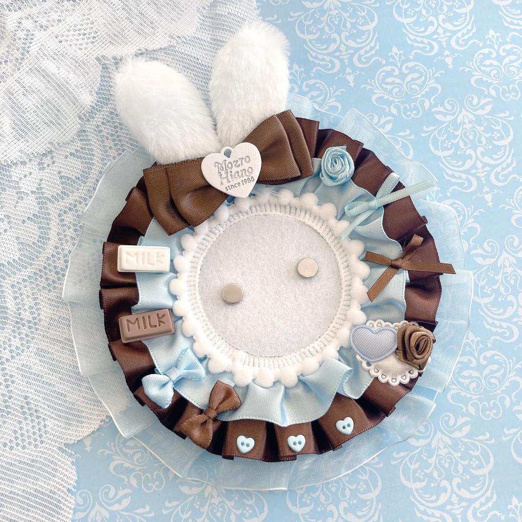 Bunny Chocolat Frill Rosette with Chocolate Milk Rabbit Ears, Ita-Rosette Badge with Magnet, Blue [Used]