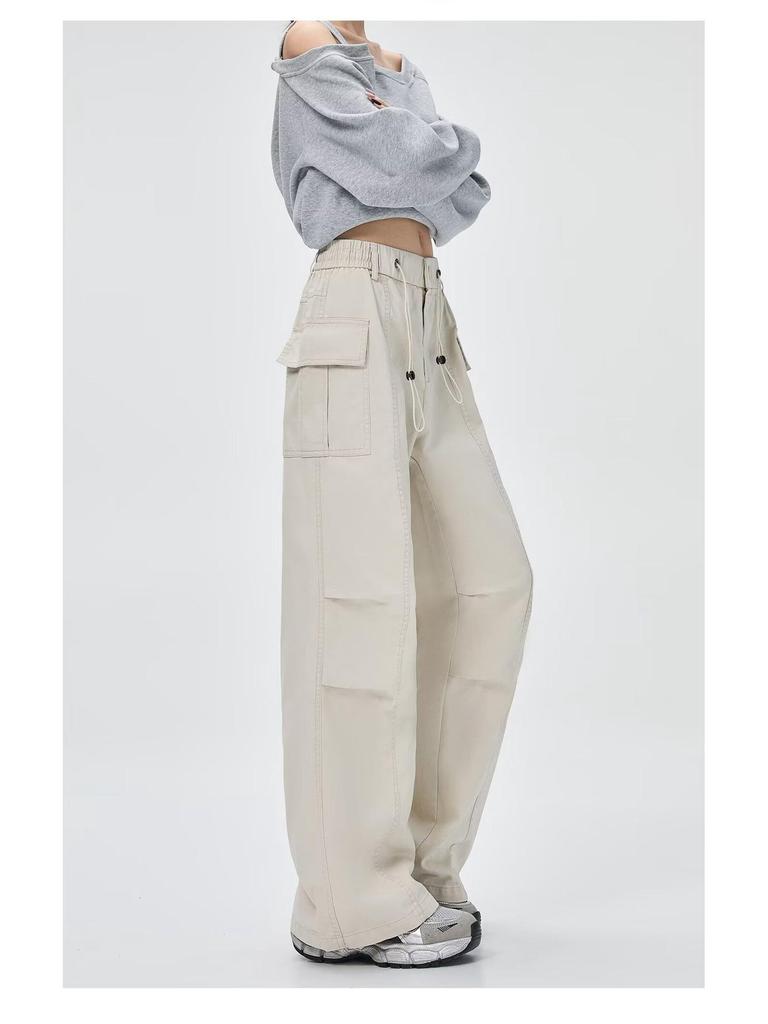 Korean Style Women's Casual Cargo Pants - Spring/Summer Straight Fit
