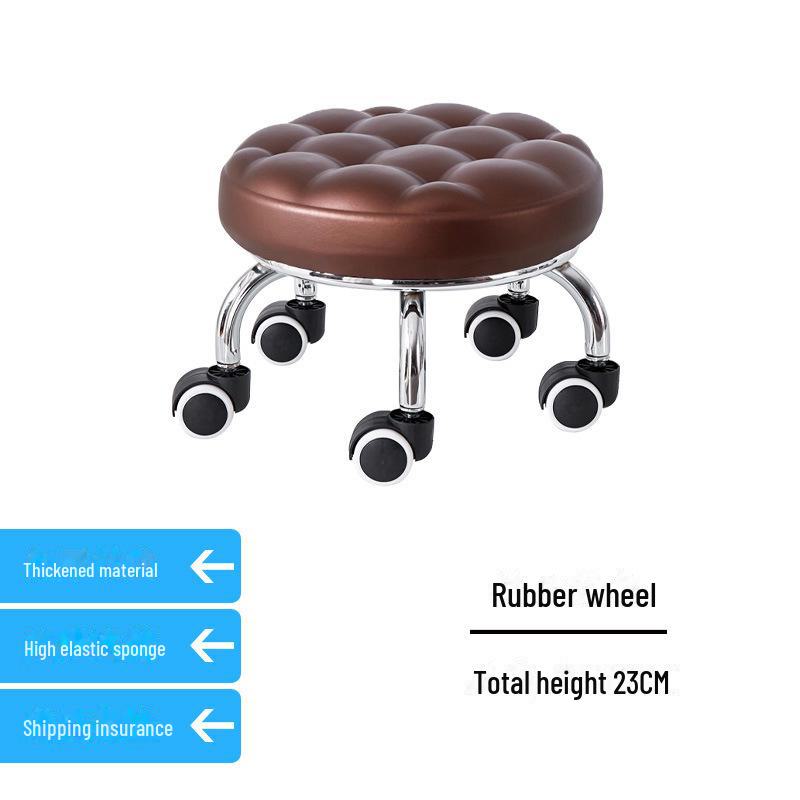 Silent Mobile Beauty Stool with Universal Wheels - Multifunctional, Low-Profile, Round Design for Home or Studio Use.