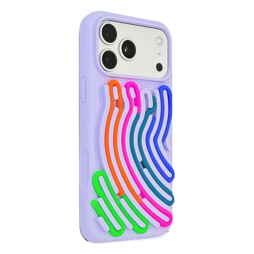For iPhone 17 Pro Case 3D Stress Relief DIY Colorful Bar Silicone PC Phone Cover Arc Stripe