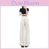 Cotton Blend Relaxed Wide Leg Pants With High Waist For Casual Summer Wear