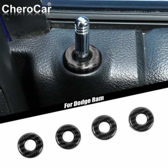 4pcs Carbon Fiber Car Door Lock P Bolt Ring Trim For Dodge RAM 1500 2010+ABS
