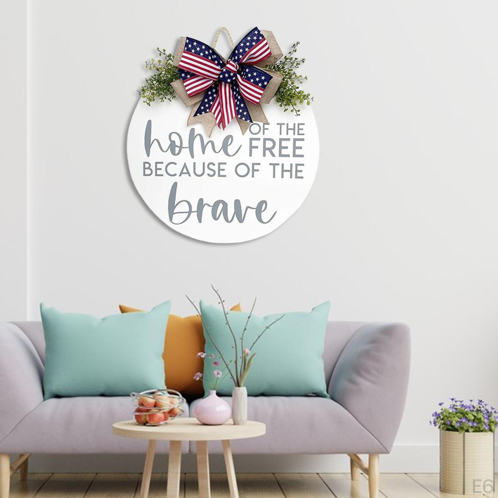 Americana July 4th Patriotic Circular Sign Decoration for Home Front Door Memorial Ornament