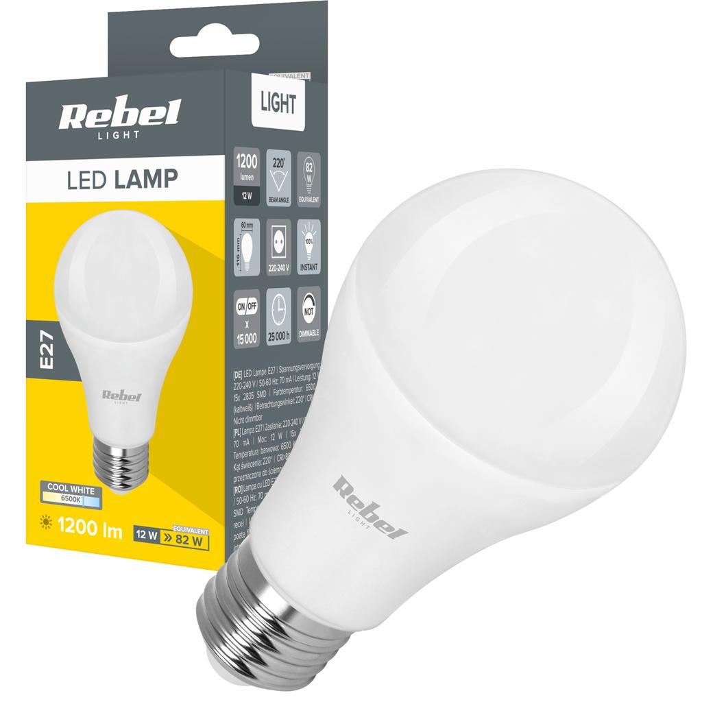 LED Lamp Bulb A60 12W E27 6500K 230V Rebel