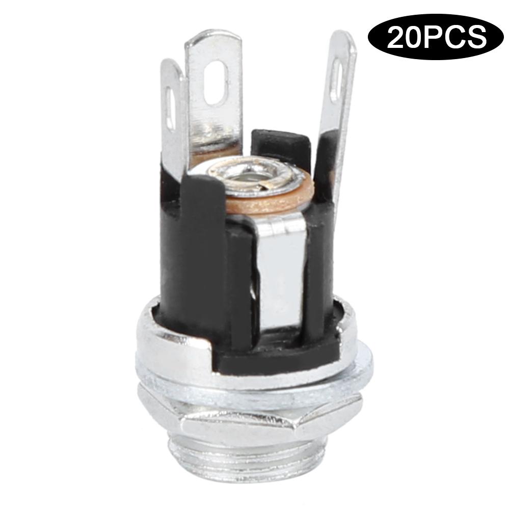 20Pcs DC Power Supply Female Jack Socket W 5.5x2.1MM Thread Nut Panel Mount Connector DC025M