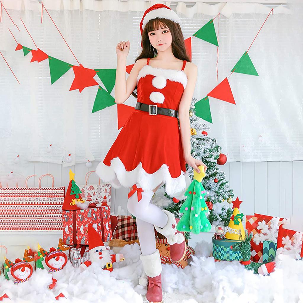 Milky Time Women's 4-Piece Santa Costume Set with Cloak and V-Neck Cloak