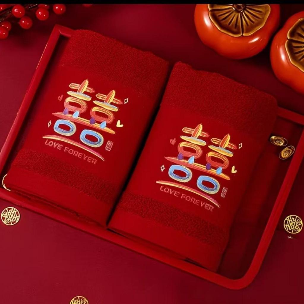 Bridal Dowry Soft Red Towels - Absorbent Face Towels for Weddings & Gifts