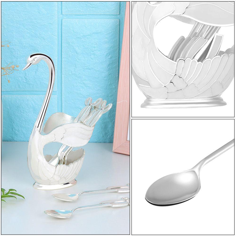 Creative and Cute Tableware Metal Swan Base Holder High-end Fruit Spoon Metal Coffee Spoon Set