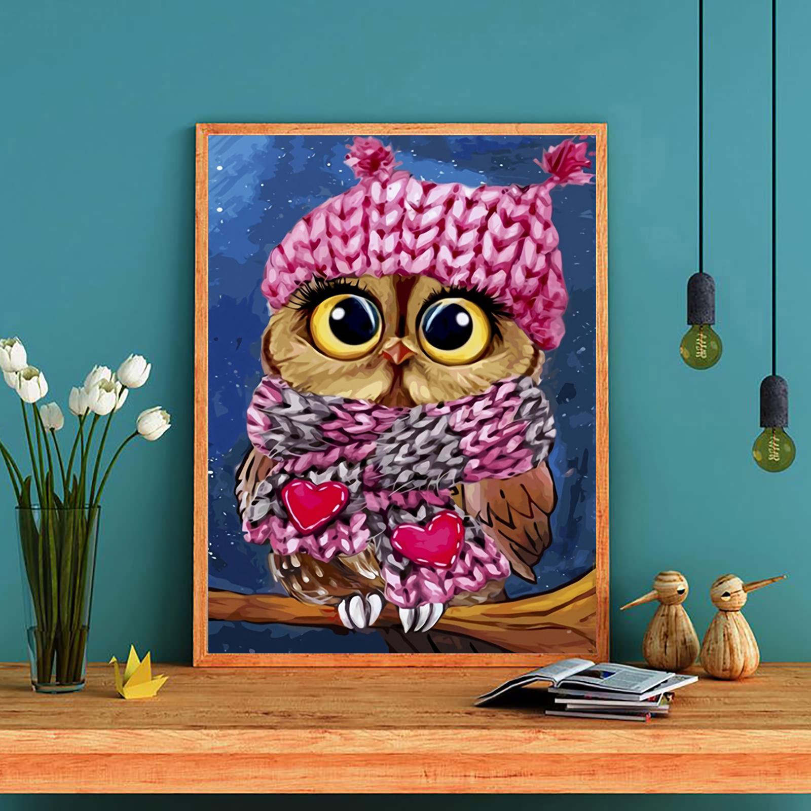 

5D DIY Алмазная картина Сова в шляпе Набор для вышивки крестом Мозаика Алмазная вышивка Роза Полный круглый/квадратный дрель Украшение дома Round 30x40cm